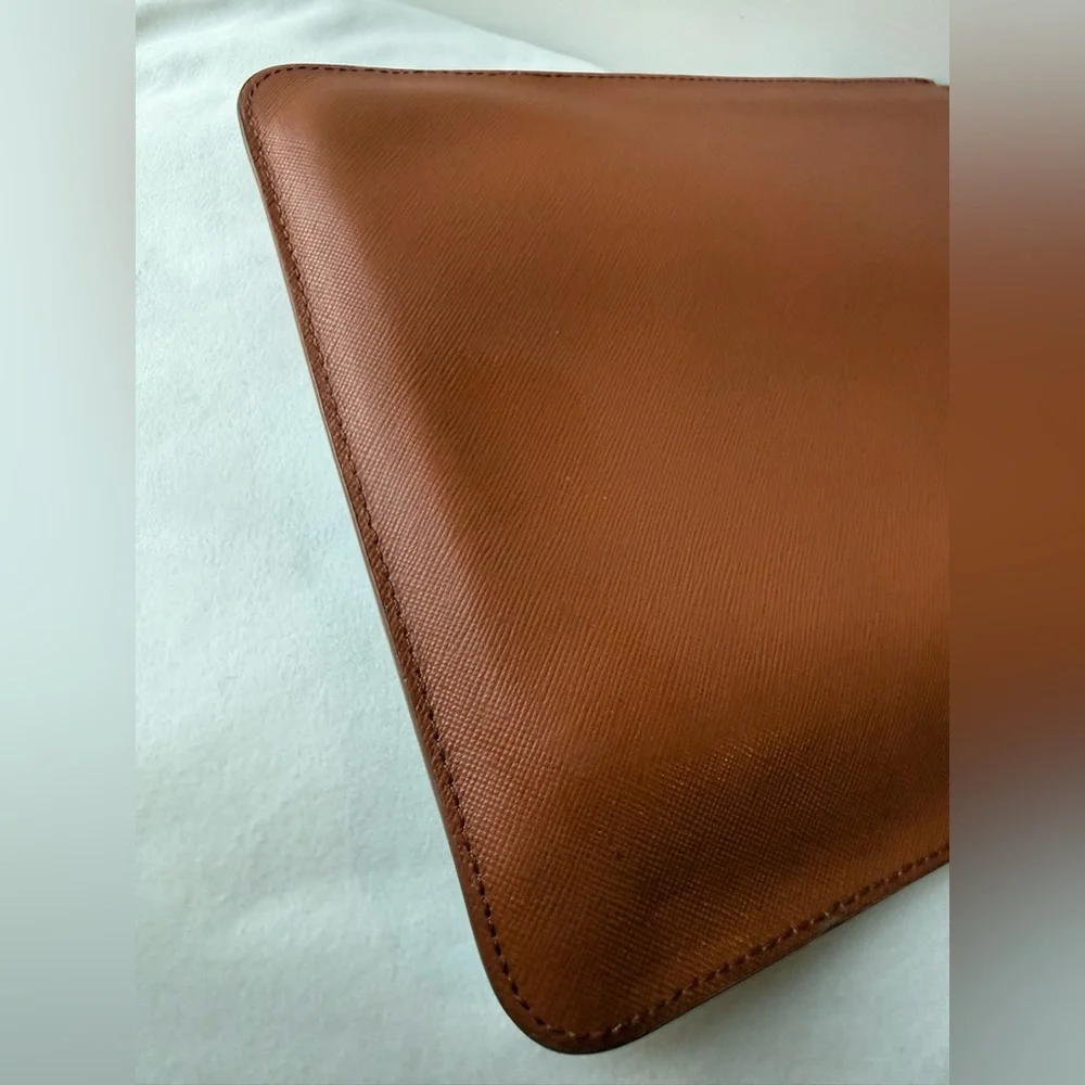 Tory Burch Brown Leather Tablet iPad Sleeve Case Logo